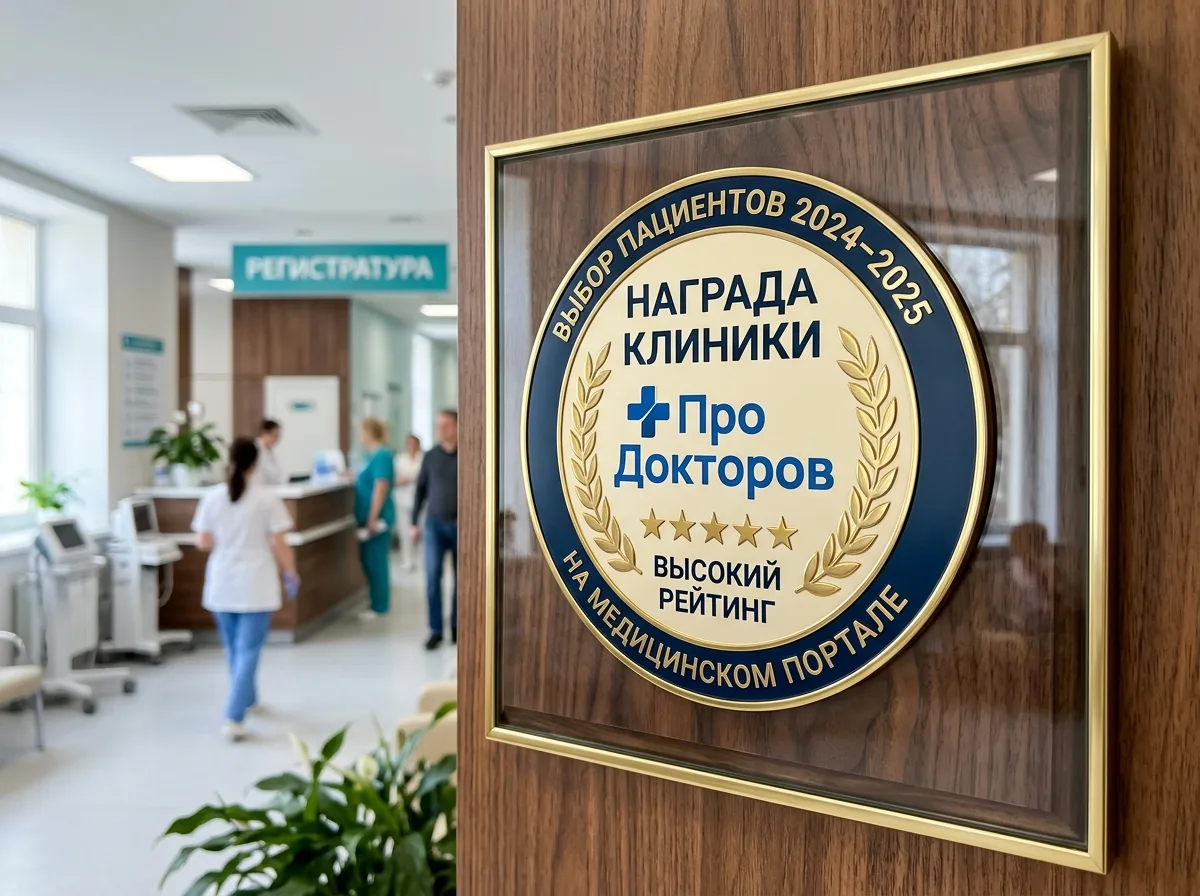 Значок ПроДокторов Выбор пациентов 2024-2025, награда клиники за высокий рейтинг на медицинском портале